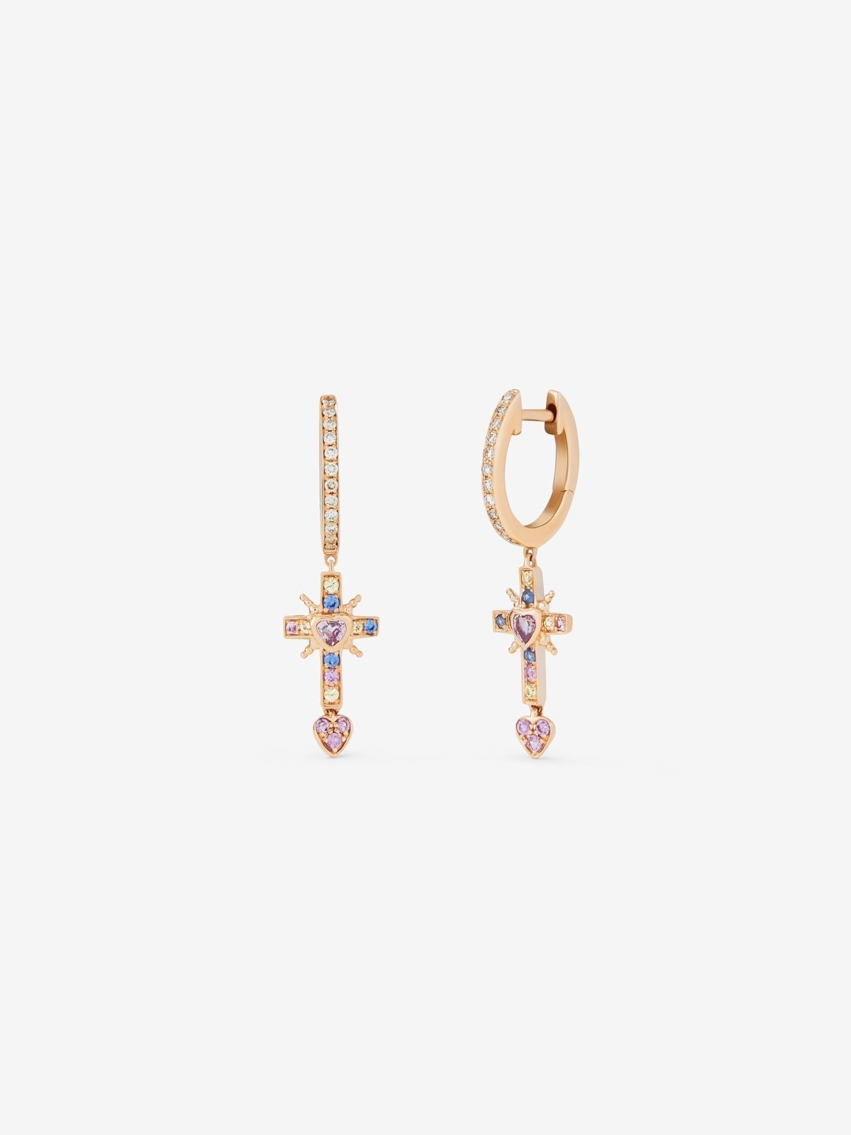 Pendientes de aro con colgante de oro rosa de 18K con zafiro y diamante