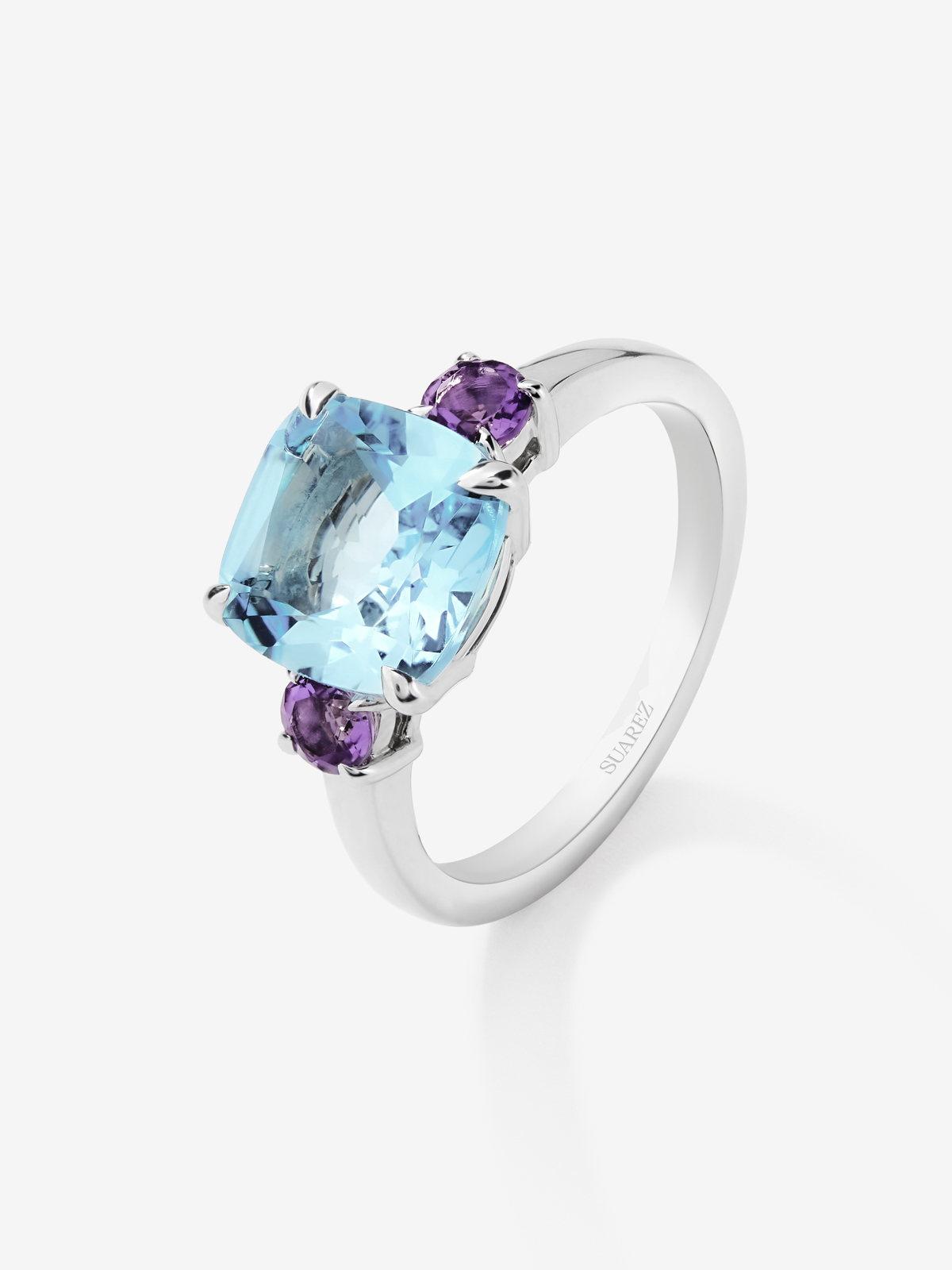 Anillo tresillo de plata 925 con topacio y amatista