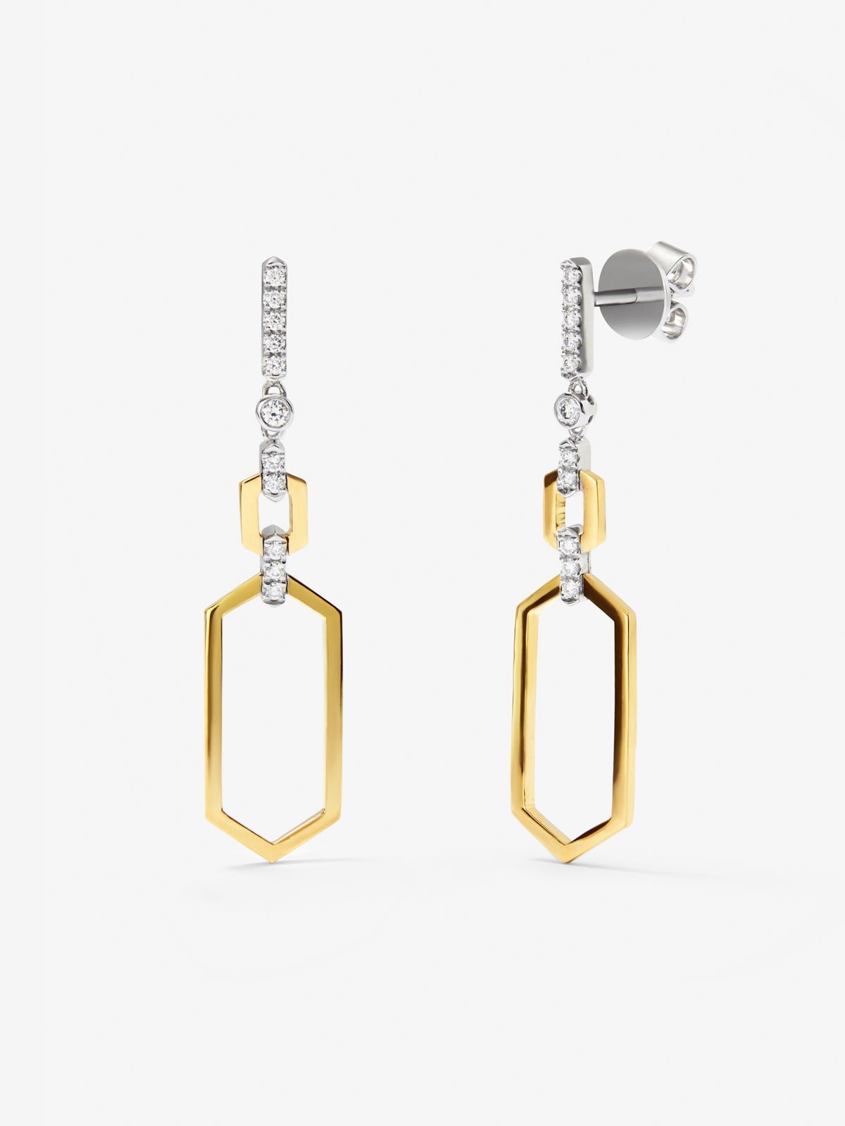 Pendientes de oro blanco y amarillo de 18K con diamantes blancos en talla brillante de 0,2 cts
