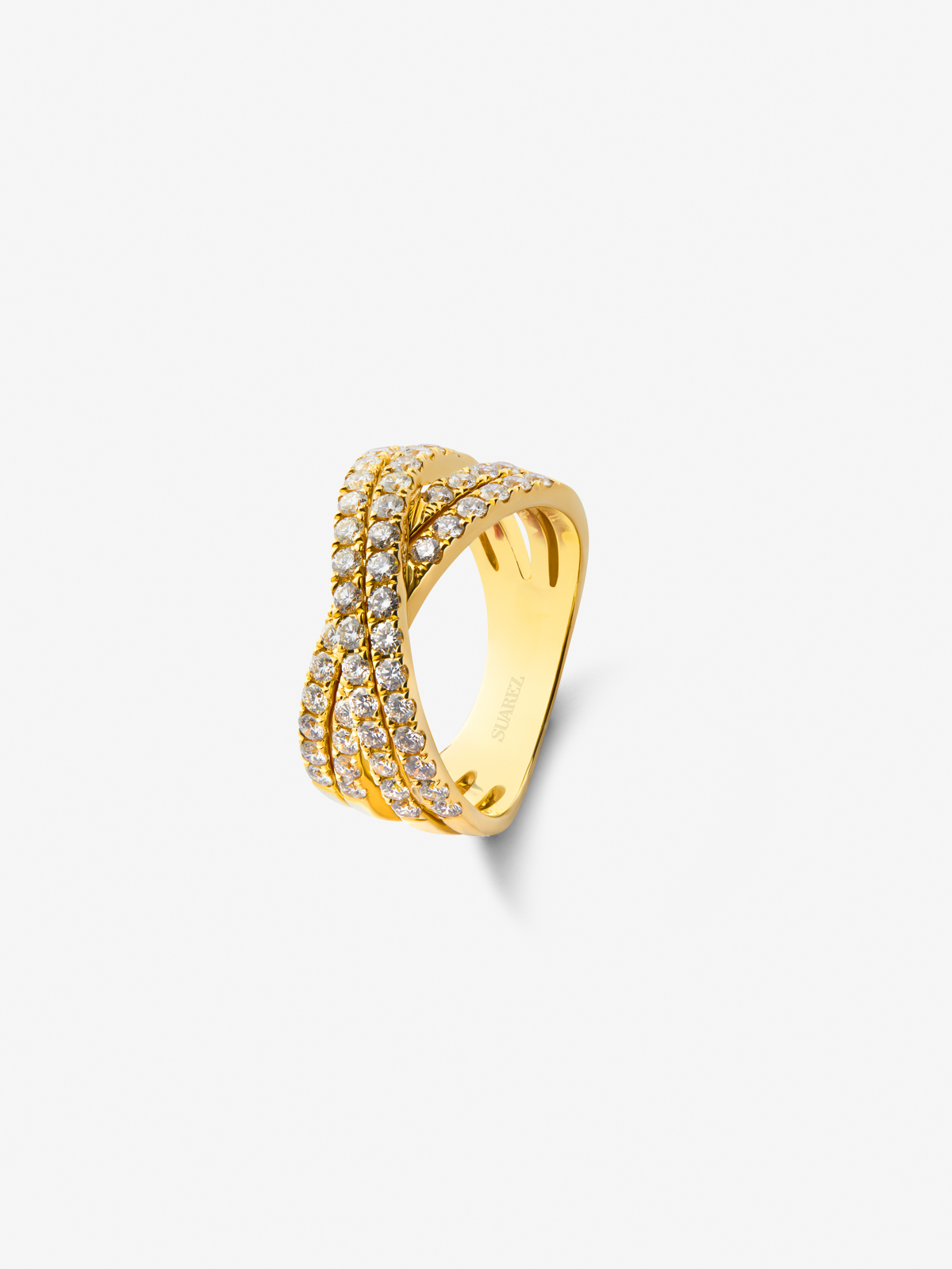 18K yellow gold cross ring with white diamonds of 1.13 cts