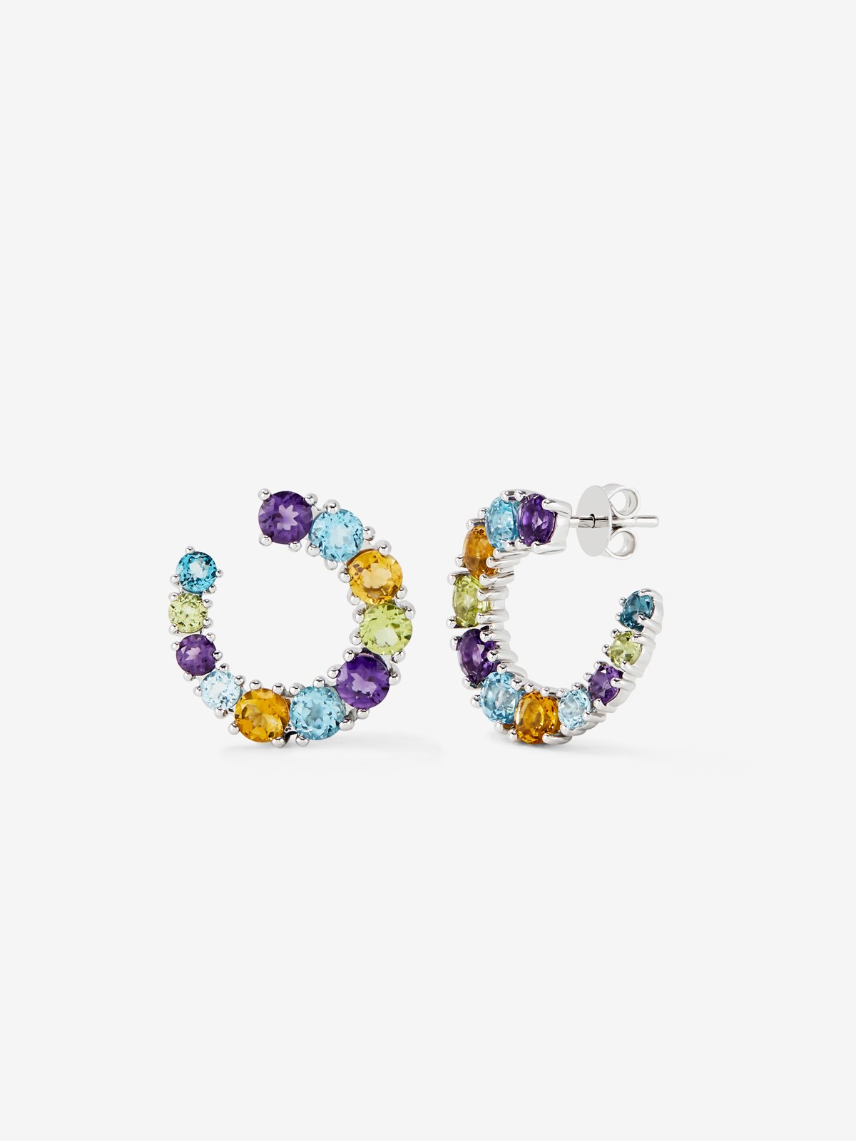 Pendientes aro abierto de plata 925 con gemas multicolor