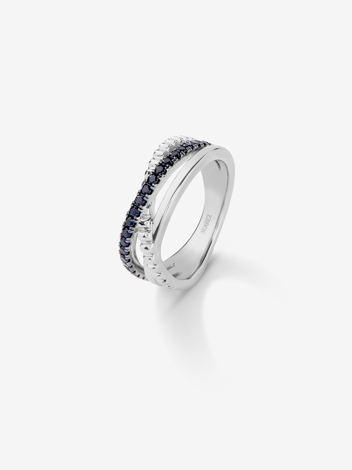 Triple-arm 925 silver ring with spinels