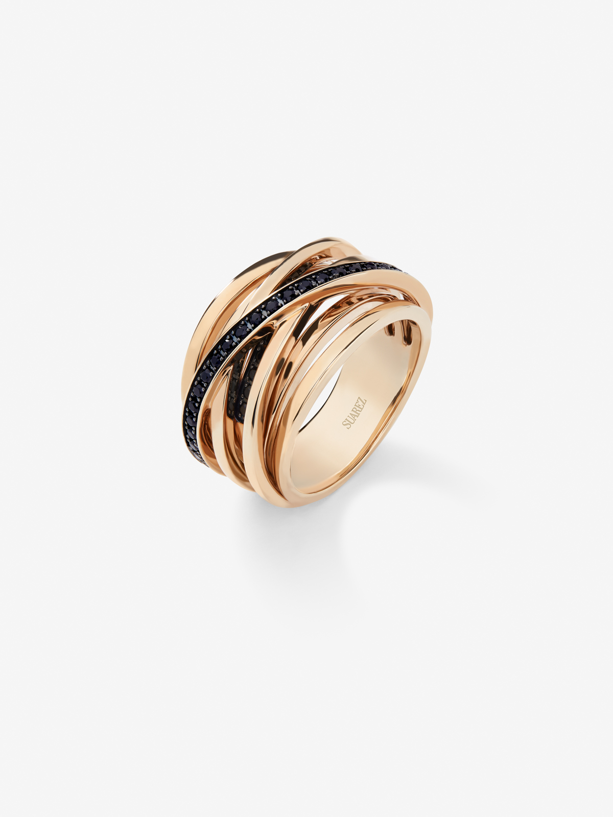 Wide multi-arm 18K rose gold ring with spinels