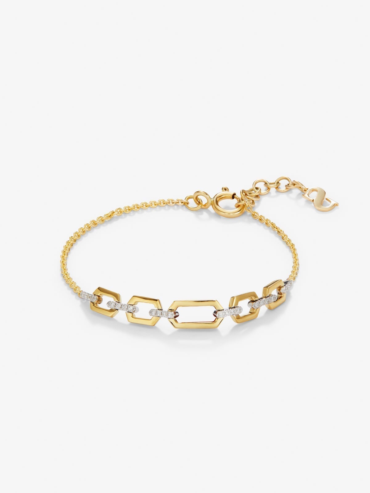 Pulsera de oro blanco y amarillo de 18K con diamantes blancos en talla brillante de 0,12 cts