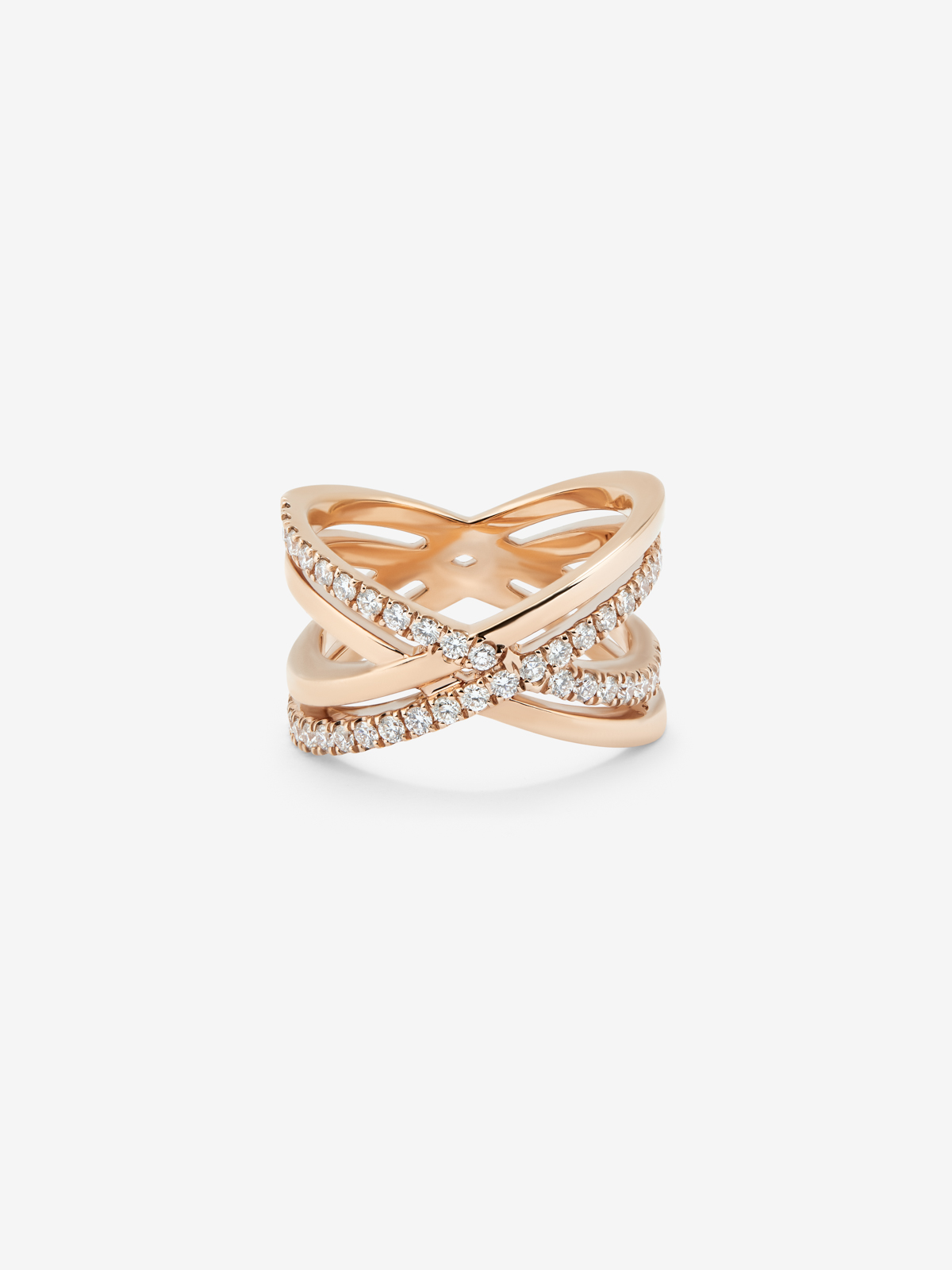 18K Rose Gold Double Crossed Ring with Diamonds