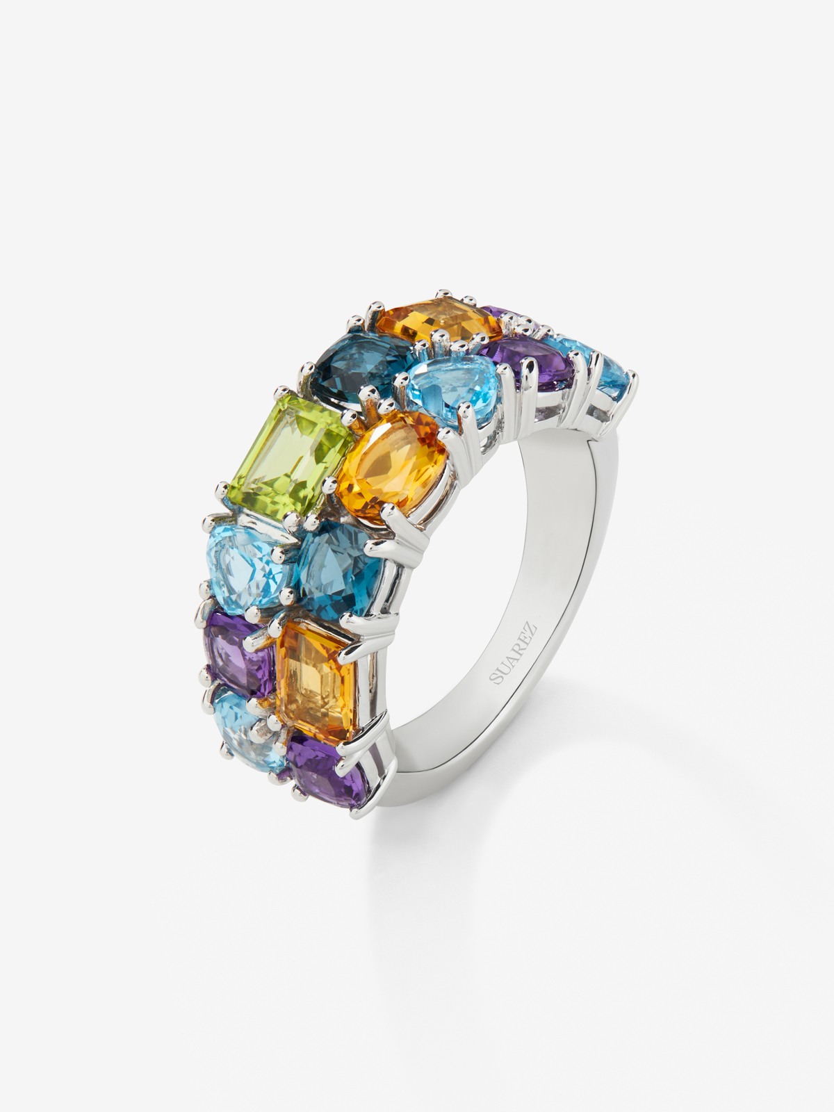 Anillo alianza doble de plata 925 con gemas multicolor