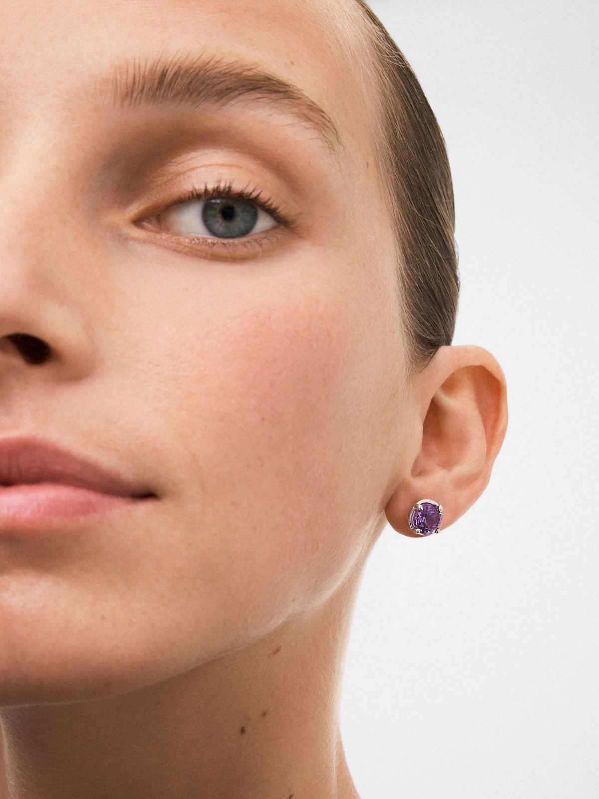 Pendientes de plata 925 con 2 amatistas moradas en talla brillante