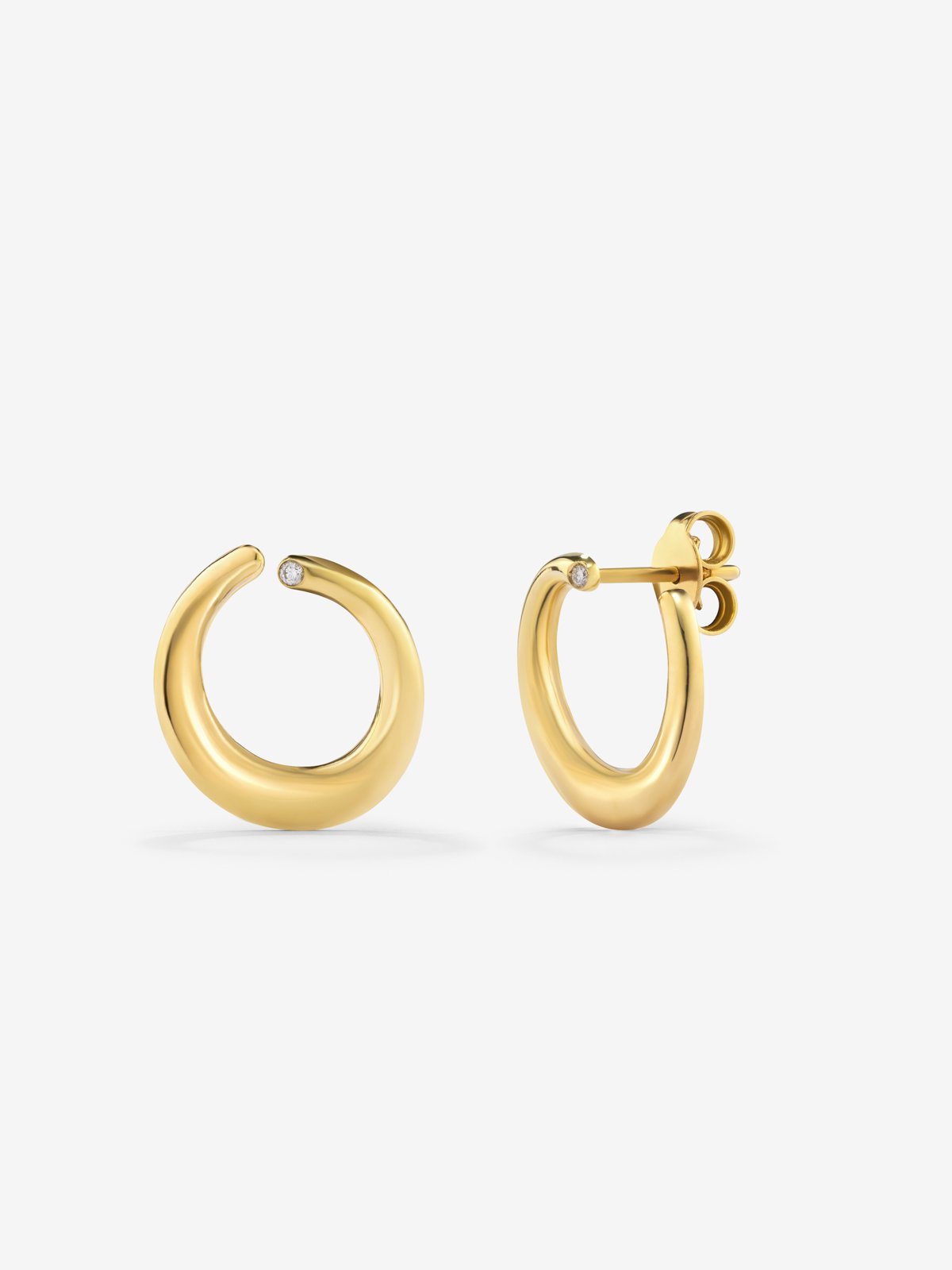 Pendientes aro liso pequeño de oro amarillo de 18K con diamante