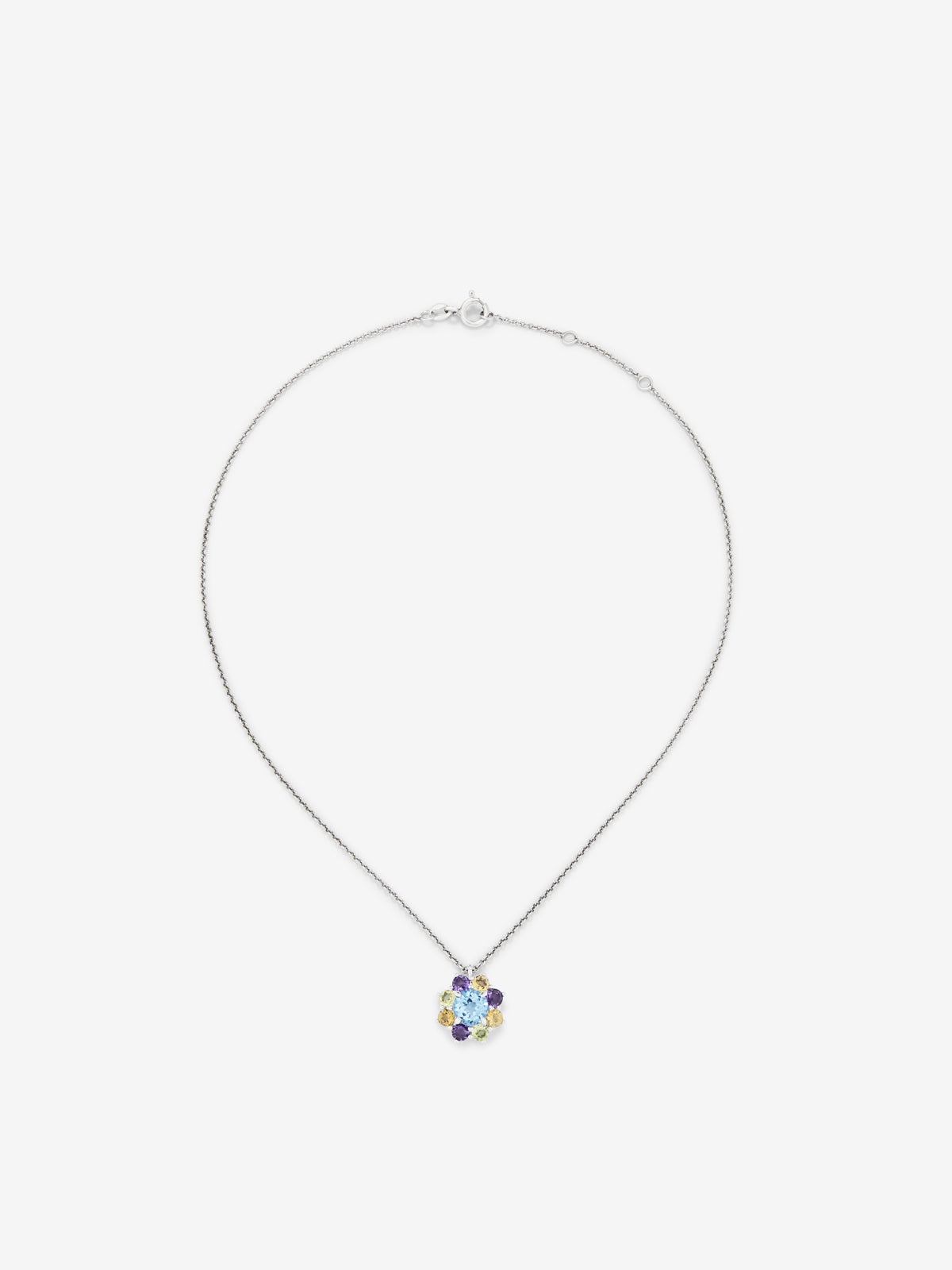 Colgante cadena con rosetón de plata 925 con gemas multicolor