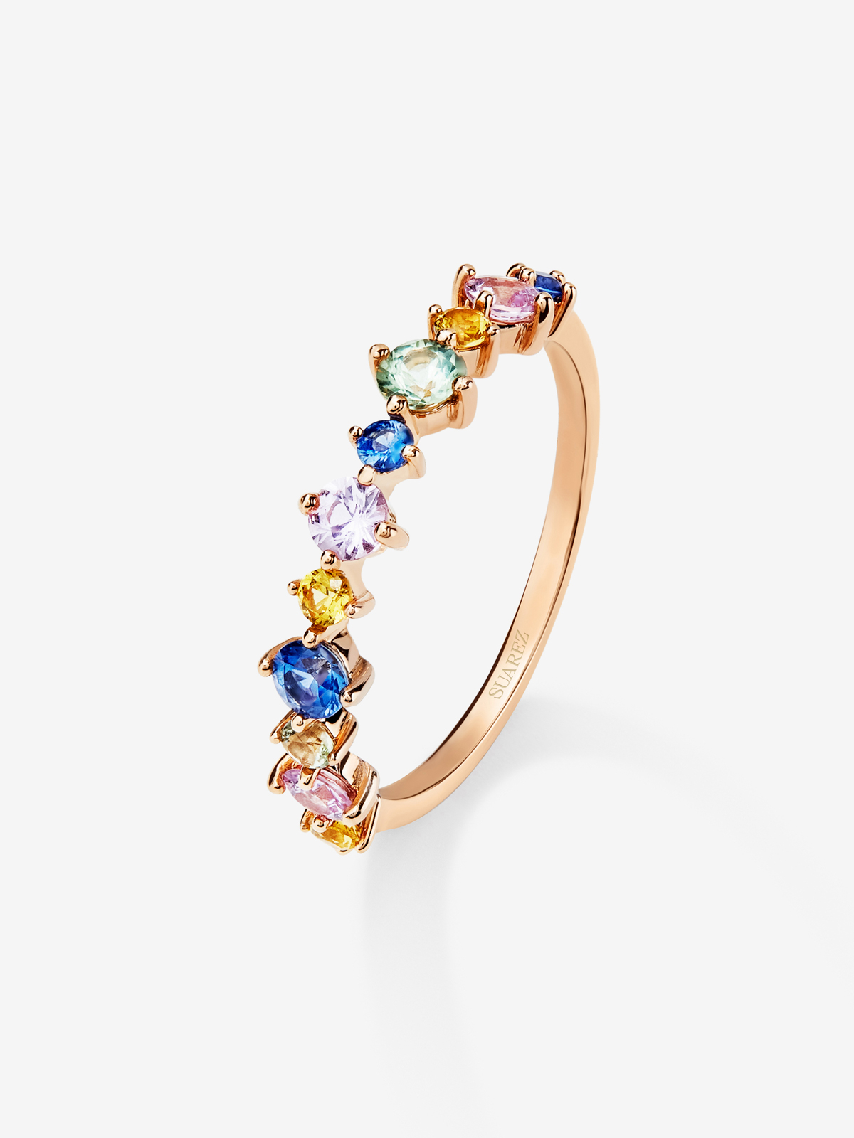 Anillo de oro rosa de 18K con zafiro multicolor