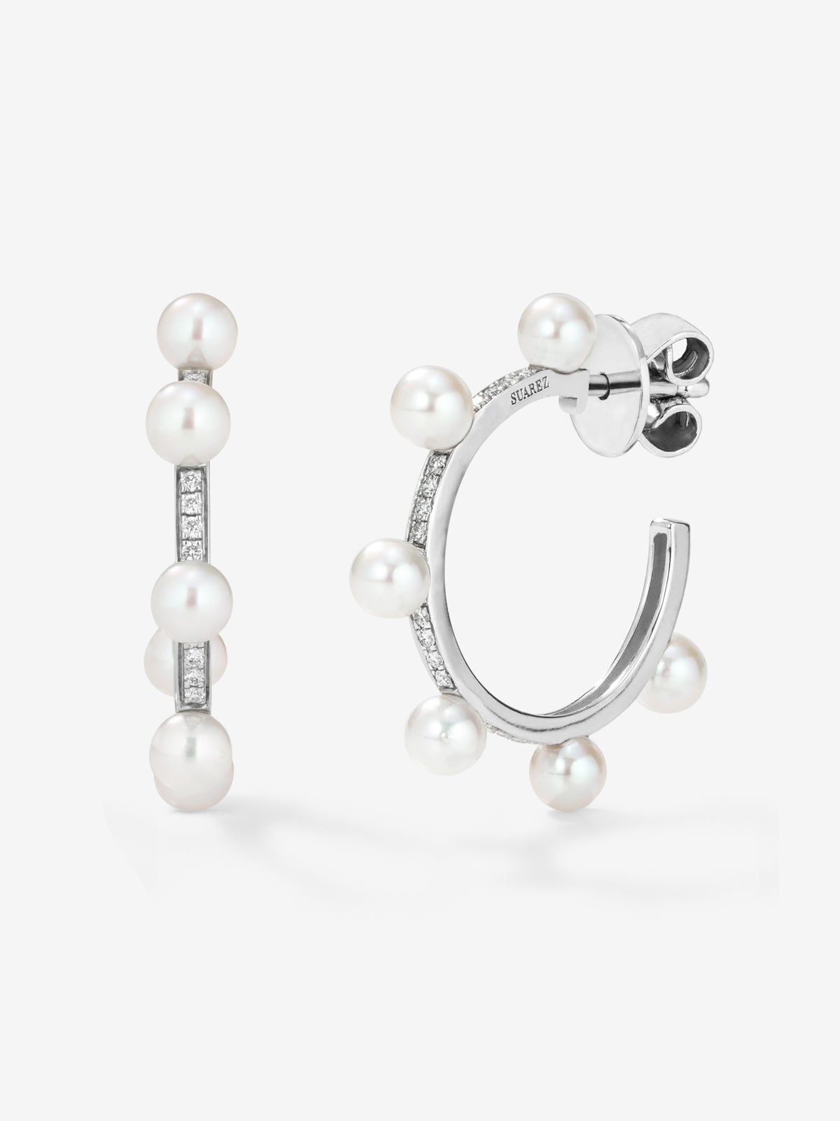 18k white gold hoop earrings with 4mm Akoya pearls
