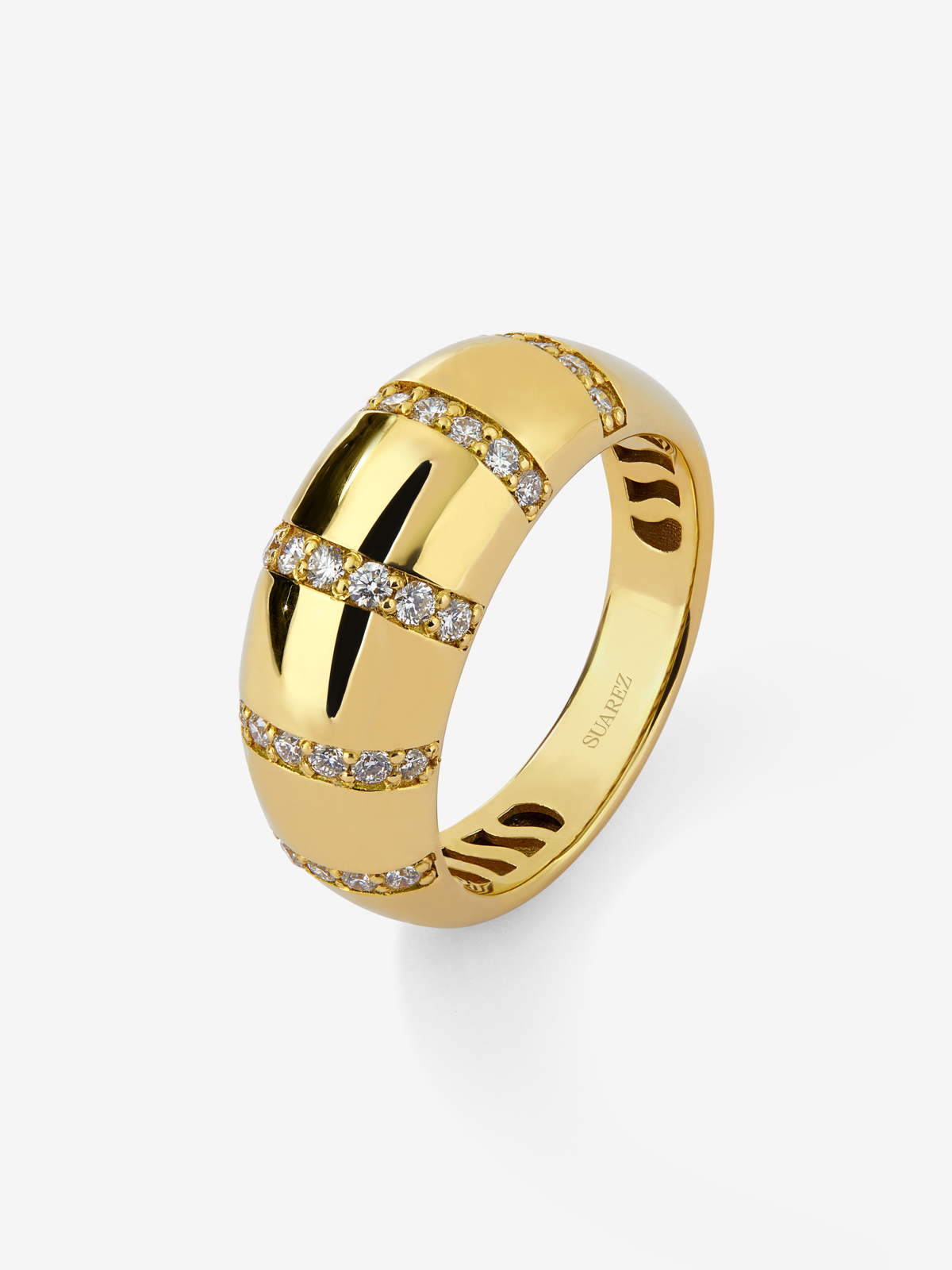 18K Yellow Gold Ring with Brilliant-Cut Pavé Diamonds