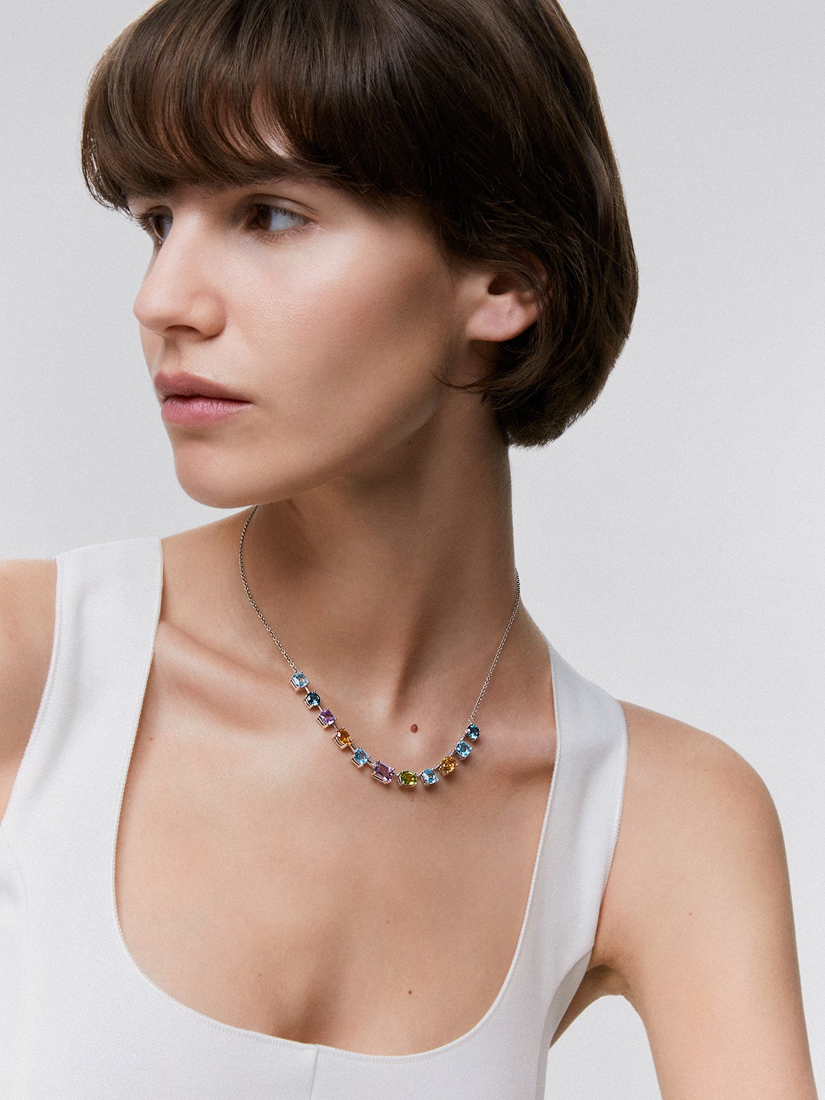 Colgante cadena de plata 925 con gemas multicolor grandes