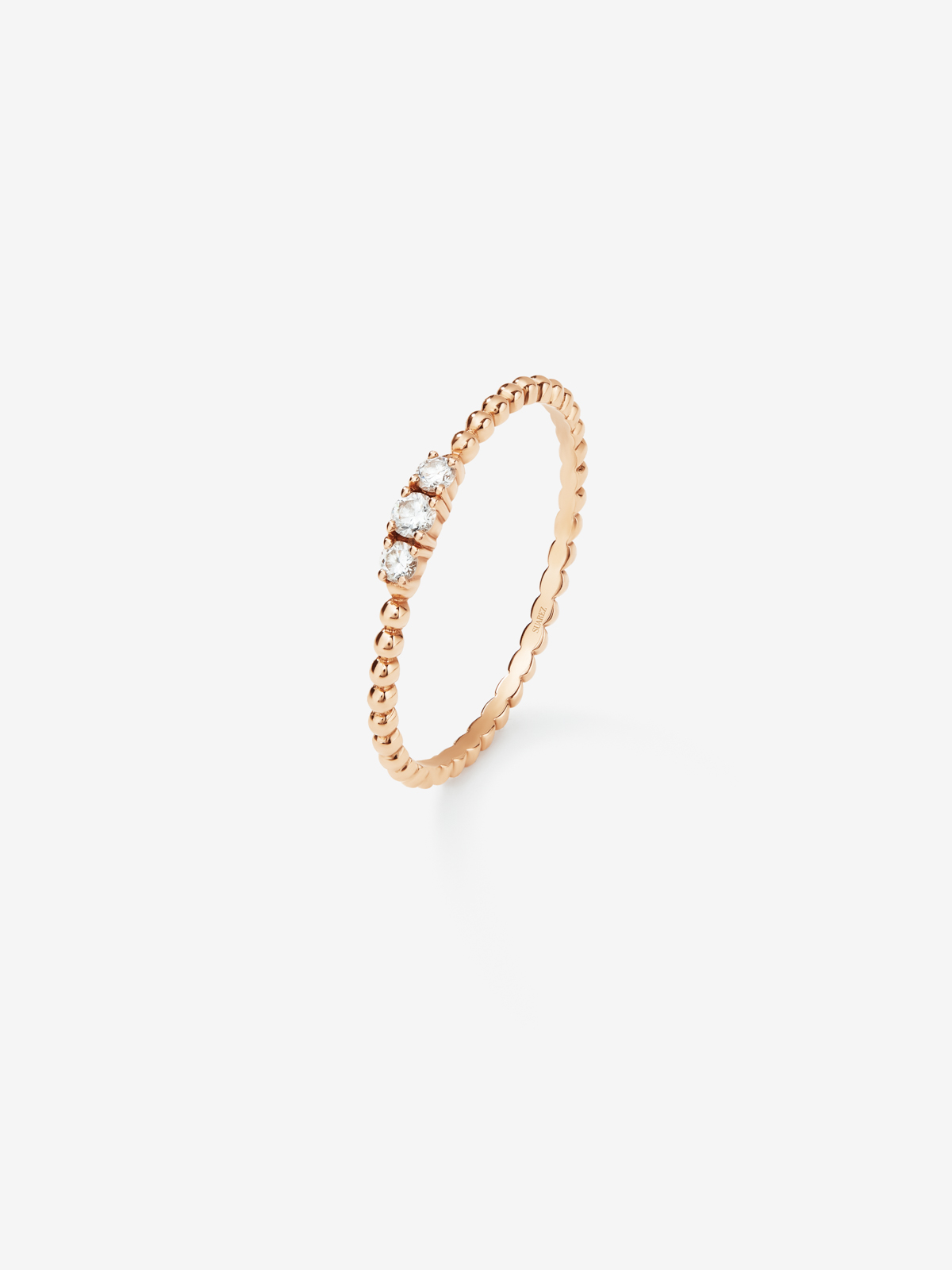 Three-band ring with 18K rose gold beads with diamonds