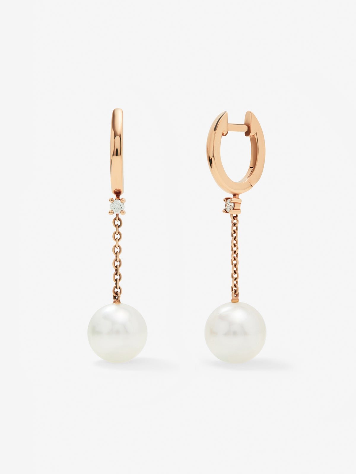 18K rose gold and white pink slopes with white 0.07 cts and pearls akoya 8.5 mm