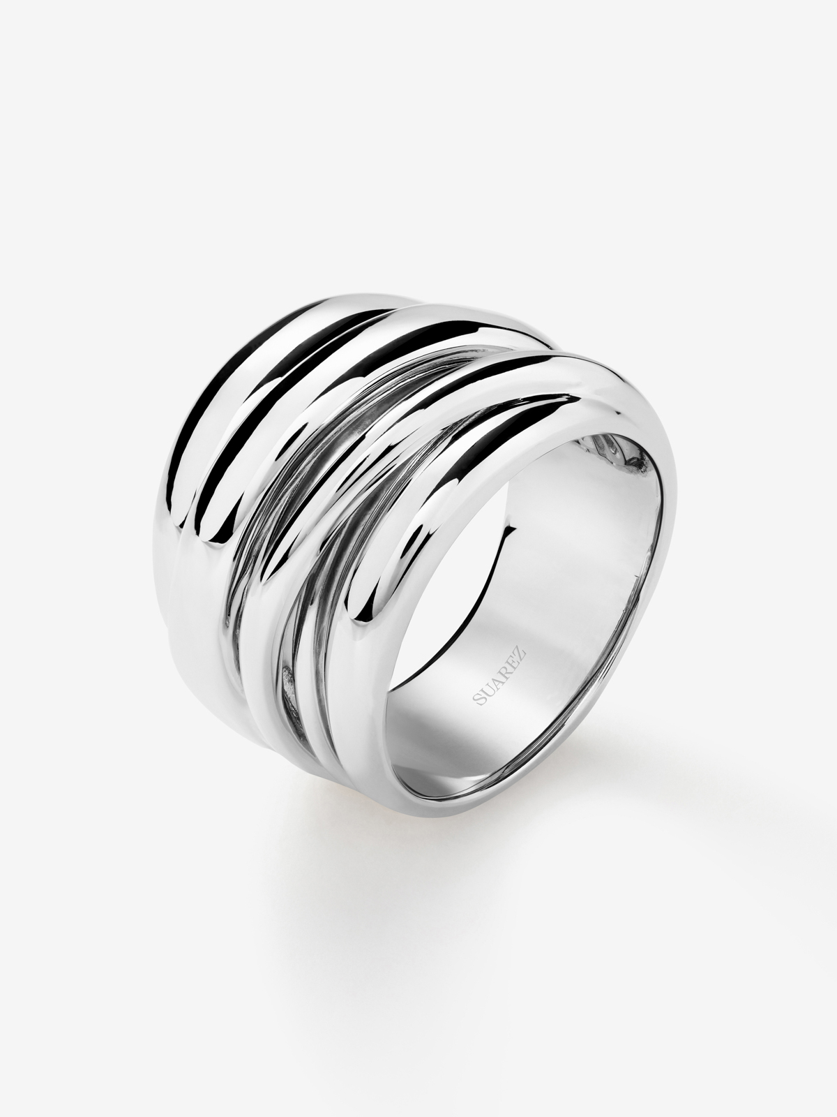 Anillo ancho multibrazo liso de plata 925