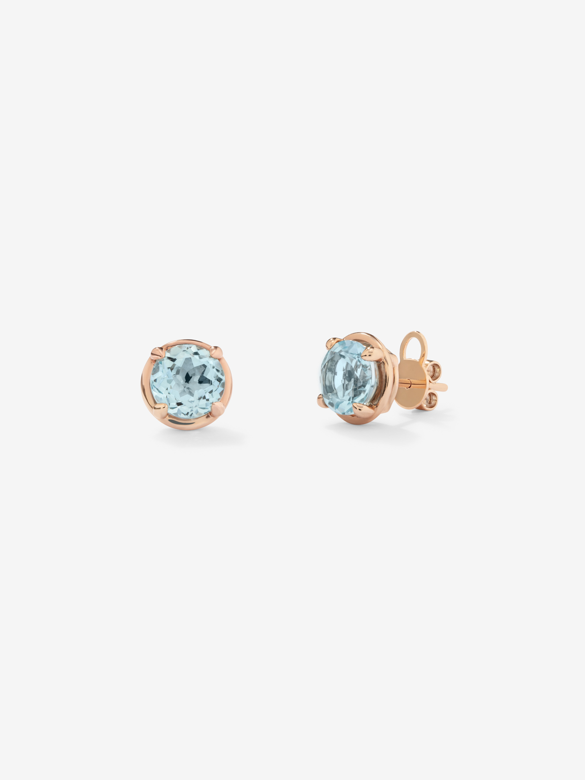 18K pink gold button earrings with Sky blue tod