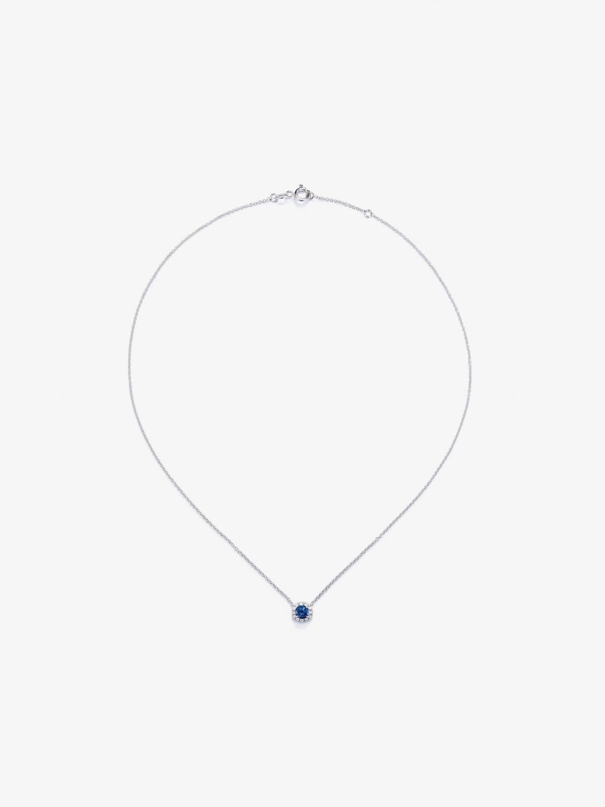 Colgante cadena orla de oro blanco de 18K con zafiro y diamante