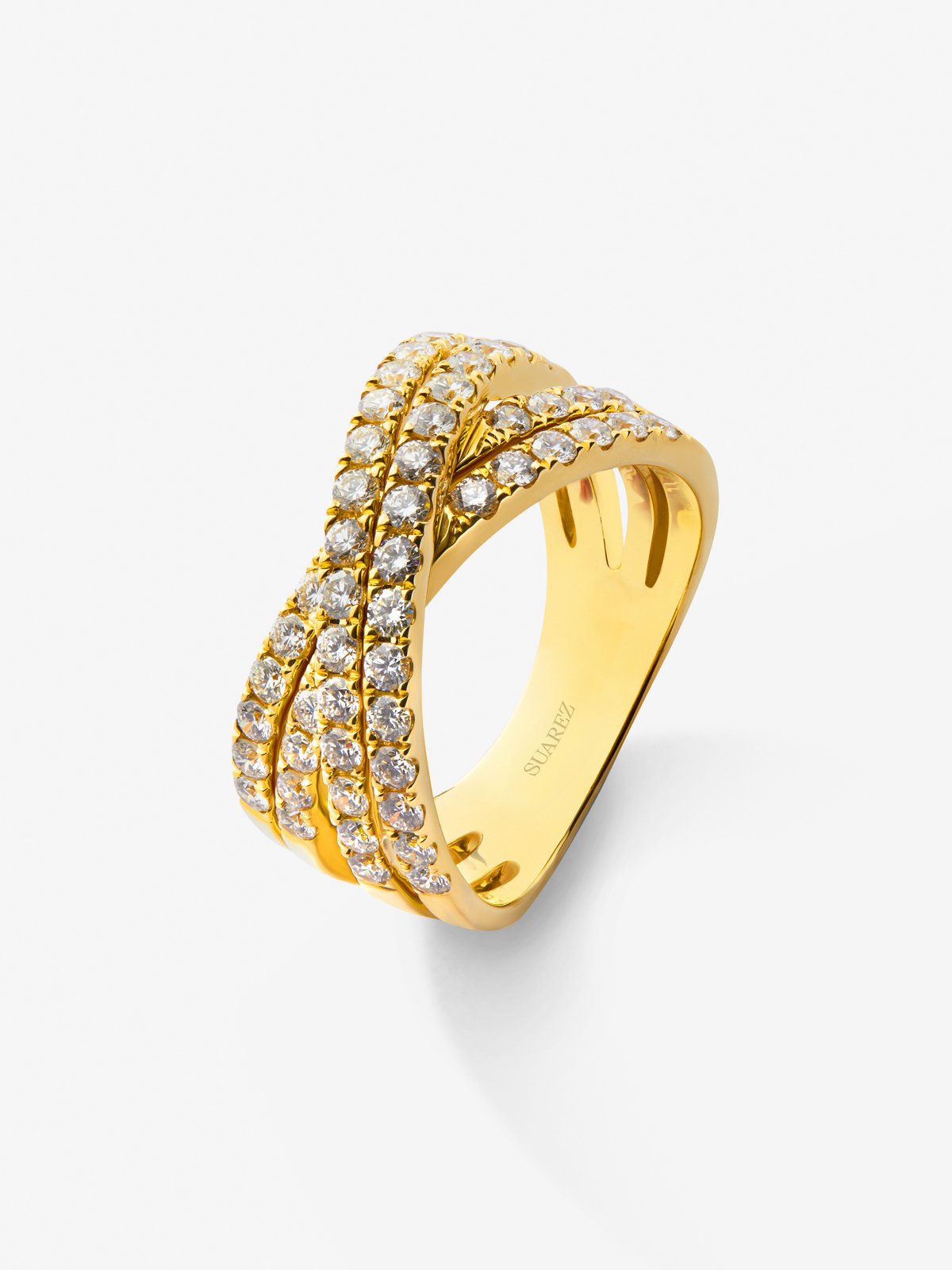 18K yellow gold double cross ring with 52 brilliant-cut diamonds with a total of 1.13 cts