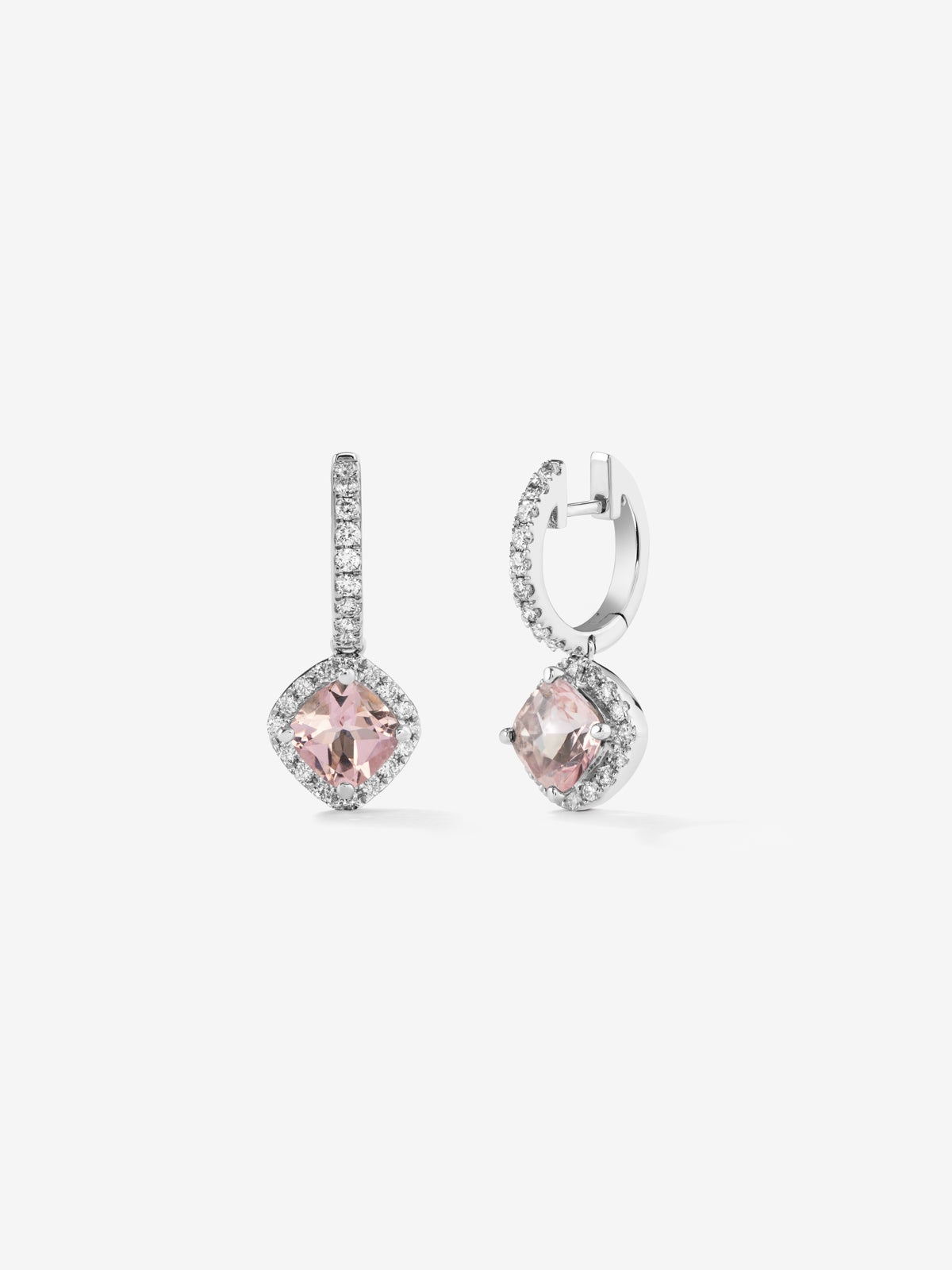 Pendientes de oro blanco con morganitas y diamantes