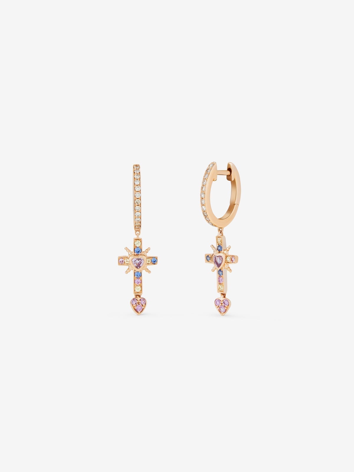 Pendientes de aro con colgante de oro rosa de 18K con zafiro y diamante