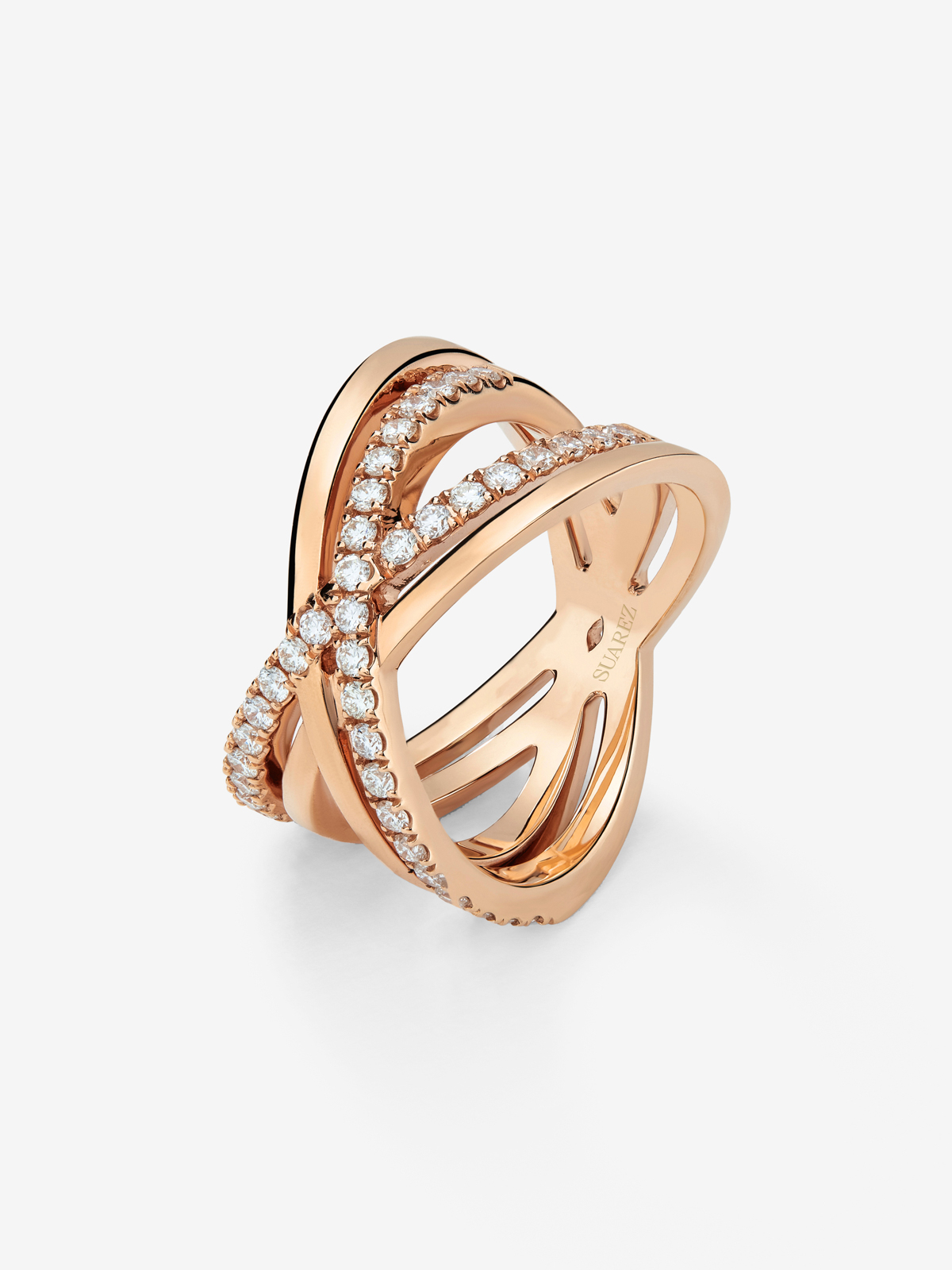Anillo doble cruzado de oro rosa de 18K con diamantes