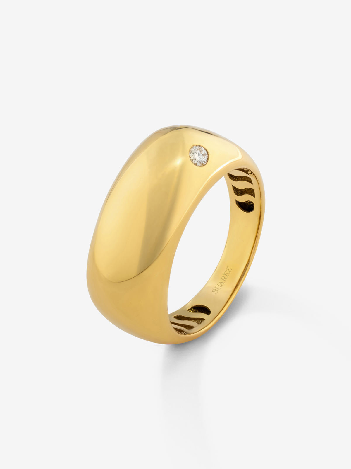 Anillo sello de oro amarillo de 18K con diamante