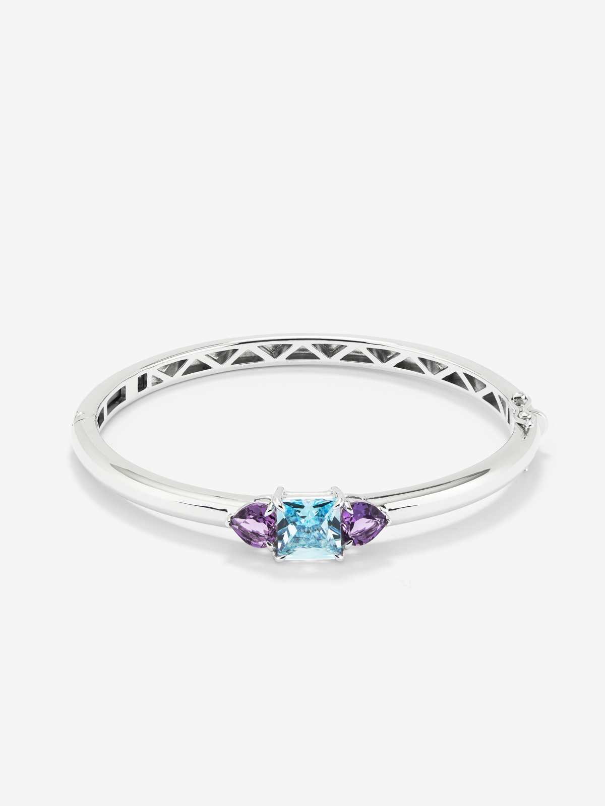 925 Silver rigid bracelet with topaz and amethysts
