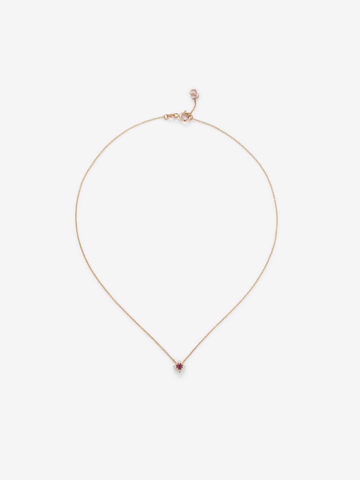 Colgante cadena flor de oro rosa de 18K con rubí y diamantes