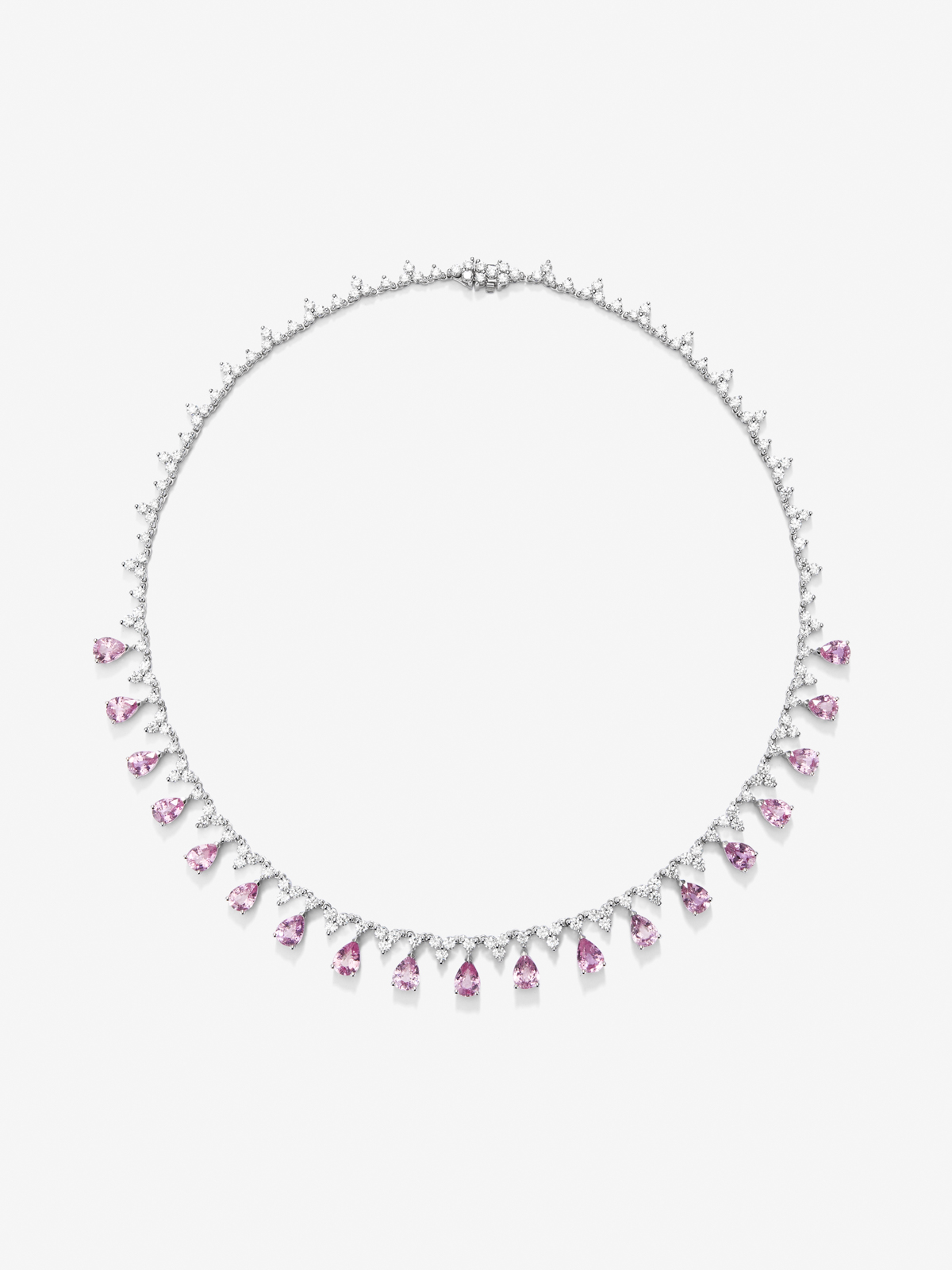 18K White Gold Rivière Collar with pink savings in 16.03 cts and white diamonds in 8.85 cts round diamonds