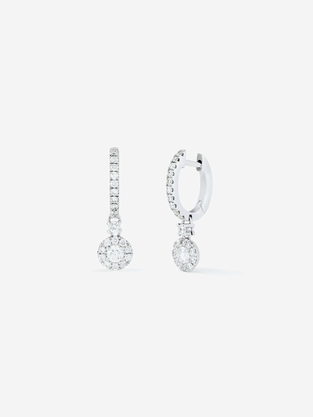 Pendientes aro colgante solitario con orla de oro blanco de 18K con diamantes
