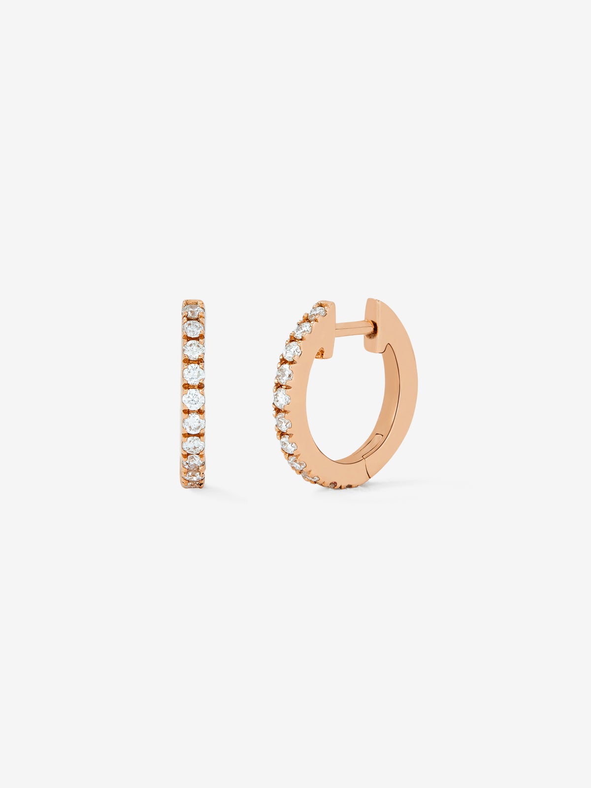 18K rose gold small hoop earrings with diamonds