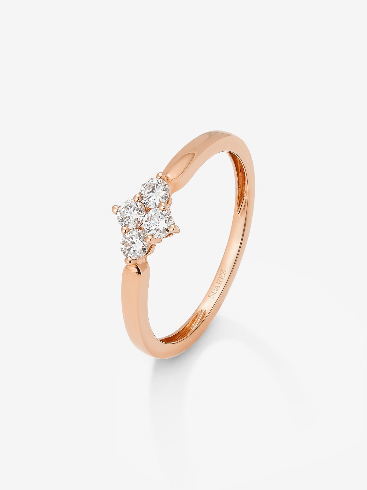 Anillo de oro rosa de 18K con 4 diamantes en talla brillante con un total de 0,25 cts