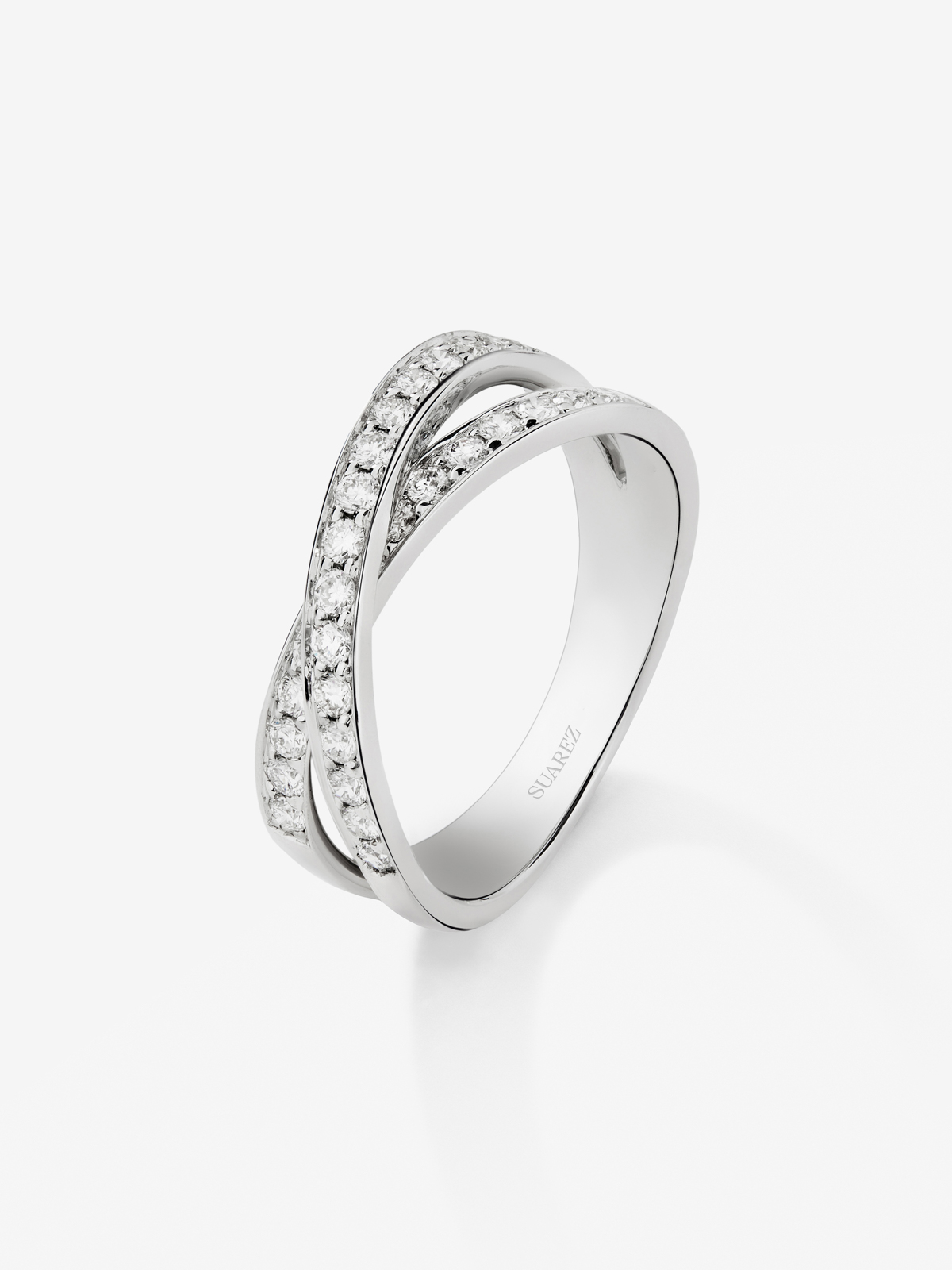 Anillo doble de oro blanco de 18K de diamantes