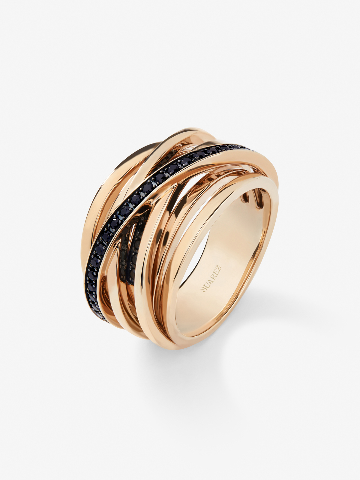 Wide multi-arm 18K rose gold ring with spinels