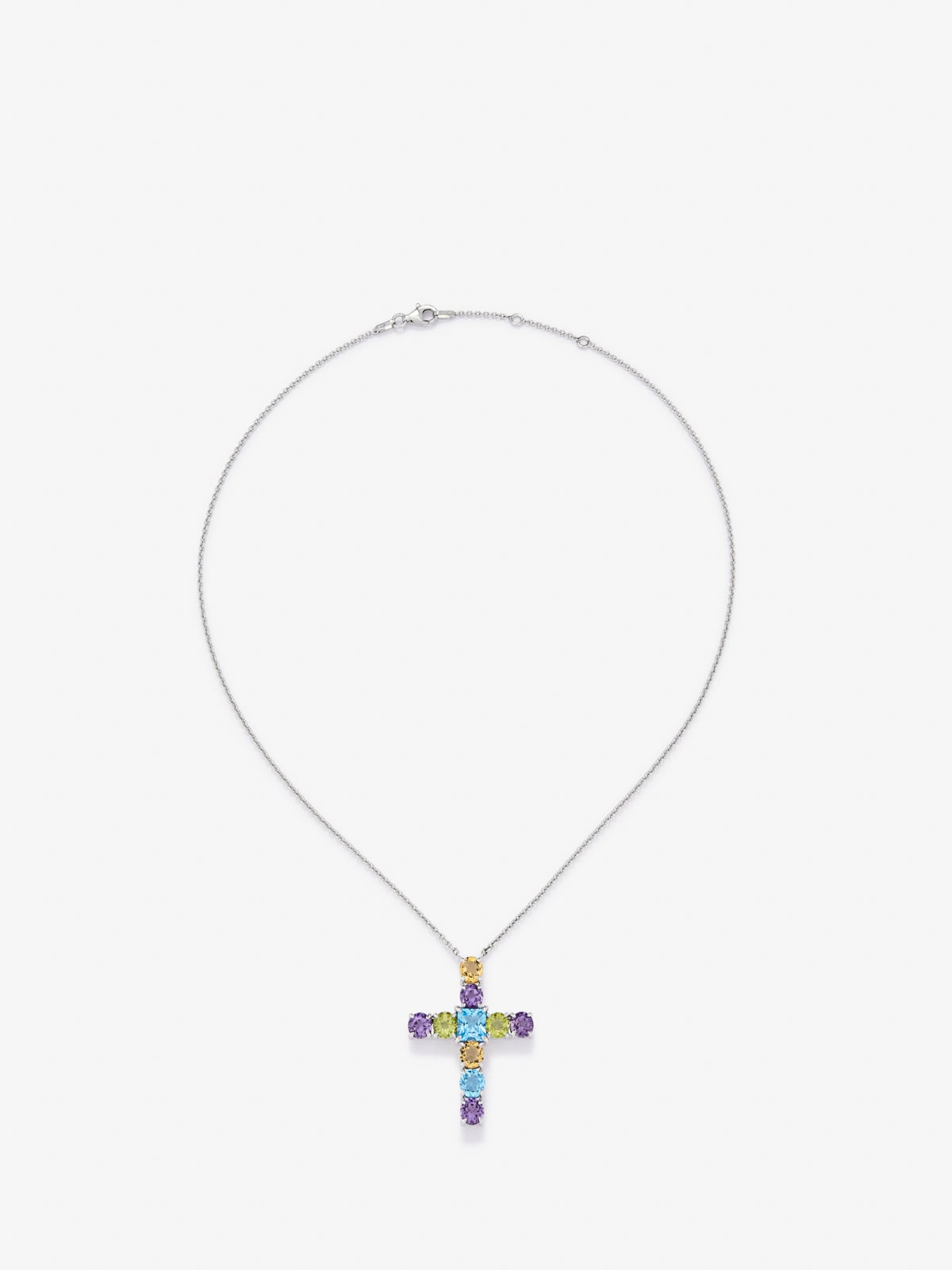 Colgante cadena con cruz de plata 925 con gemas multicolor
