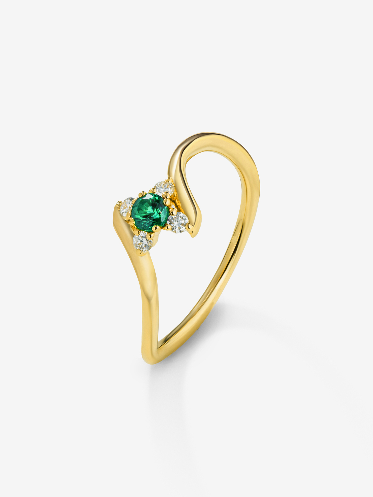 Anillo de oro amarillo de 18K con esmeralda y diamantes