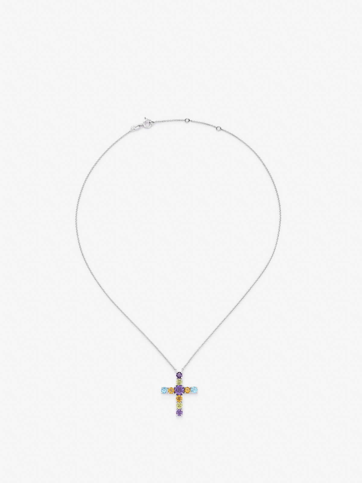 925 silver cross pendant with multicolored gems