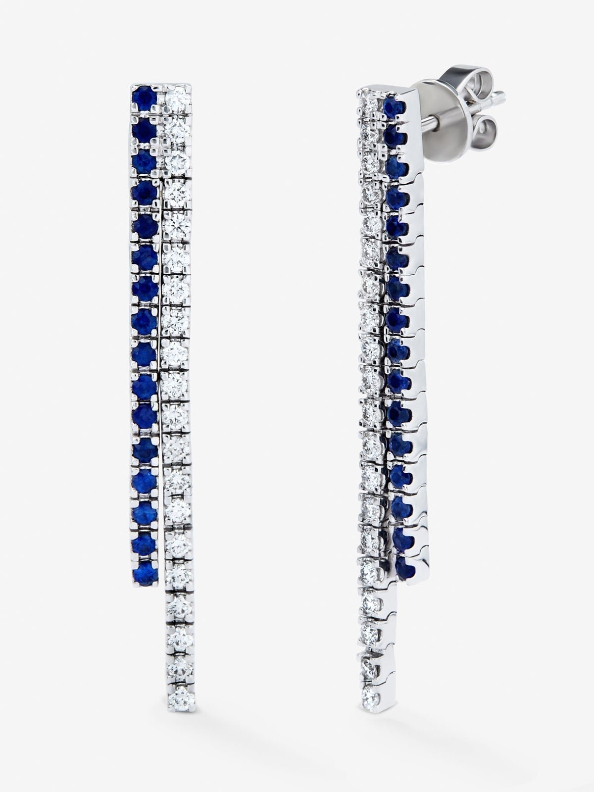Pendientes colgante de oro blanco de 18K con diamante y zafiro