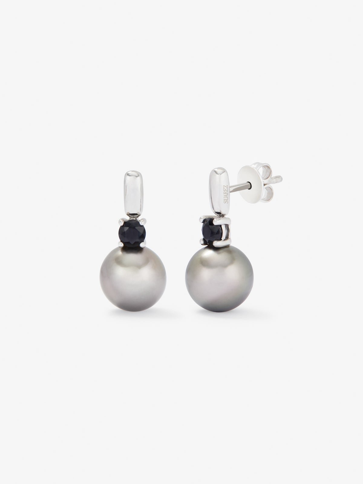 Pendiente de plata 925 con perla de tahiti de 9,5 mm y espinela
