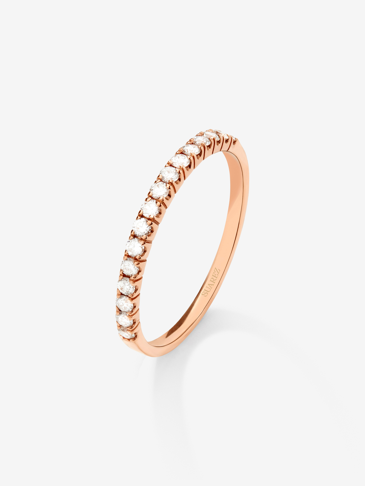 Anillo alianza de compromiso de oro rosa de 18K con diamantes