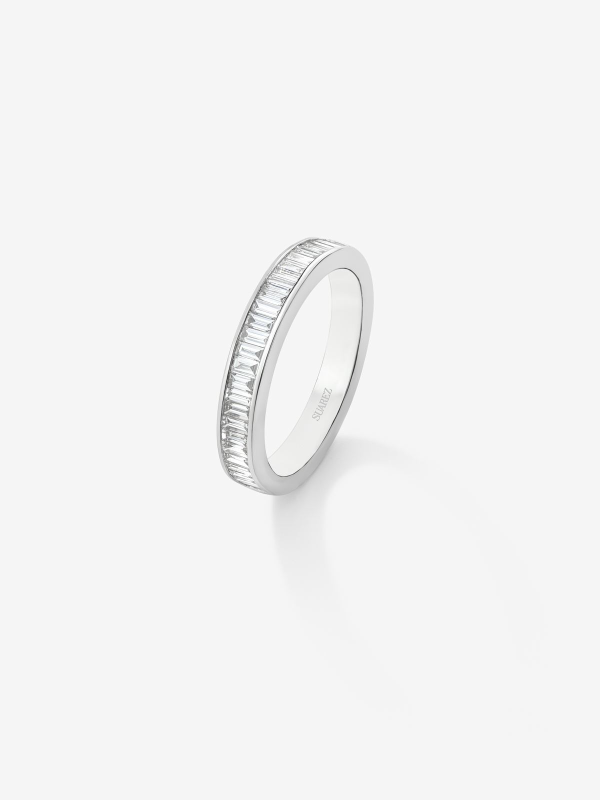 Half-eternity engagement ring in 18K white gold with baguette-cut diamonds on band 0.52ct