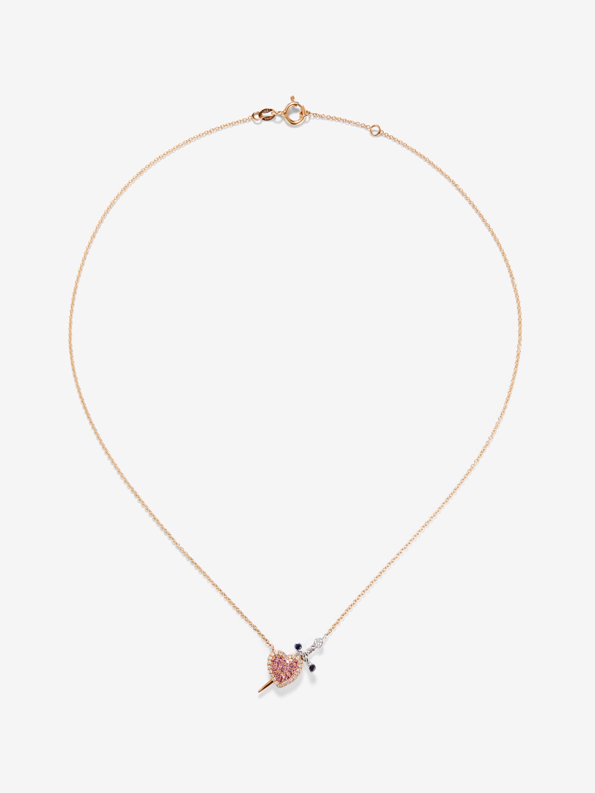 Colgante oro rosa y oro blanco de 18kt con diamantes y zafiros