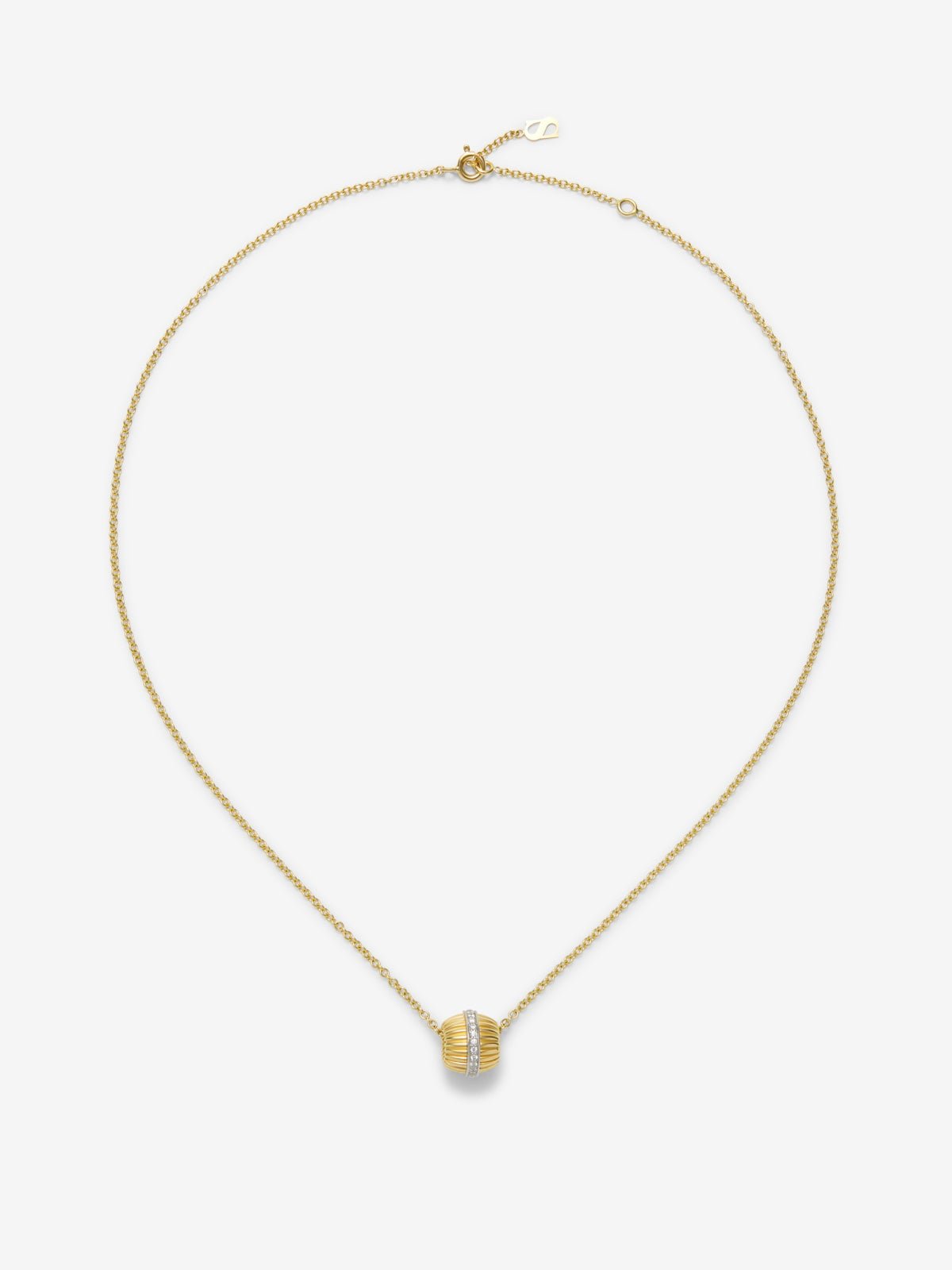 Colgante gallonado de oro blanco y amarillo de 18K con pavé de diamantes en talla brillante con un total de 0,19 cts