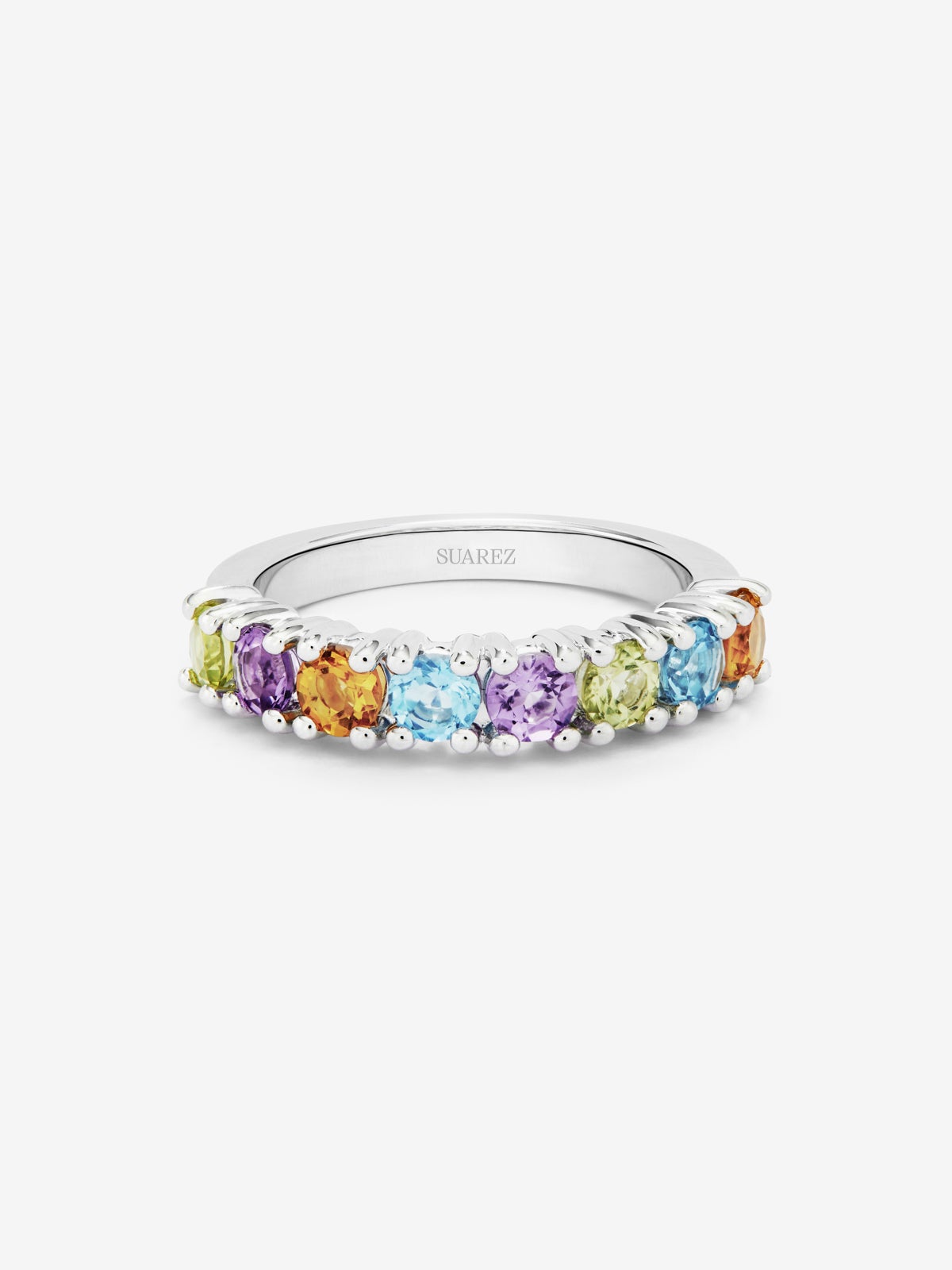 925 silver ring with brilliant-cut peridots, purple amethysts, citrine quartz and Swiss blue topaz