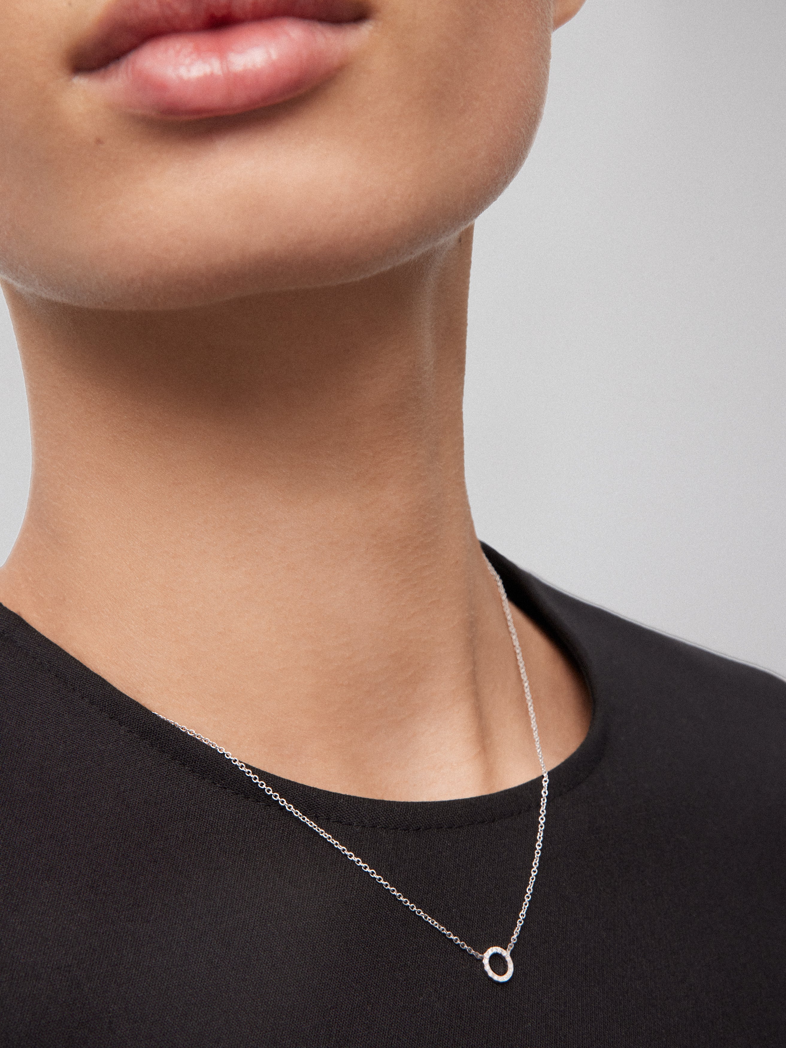 18K White Gold Circle Pendant Chain with Diamonds.