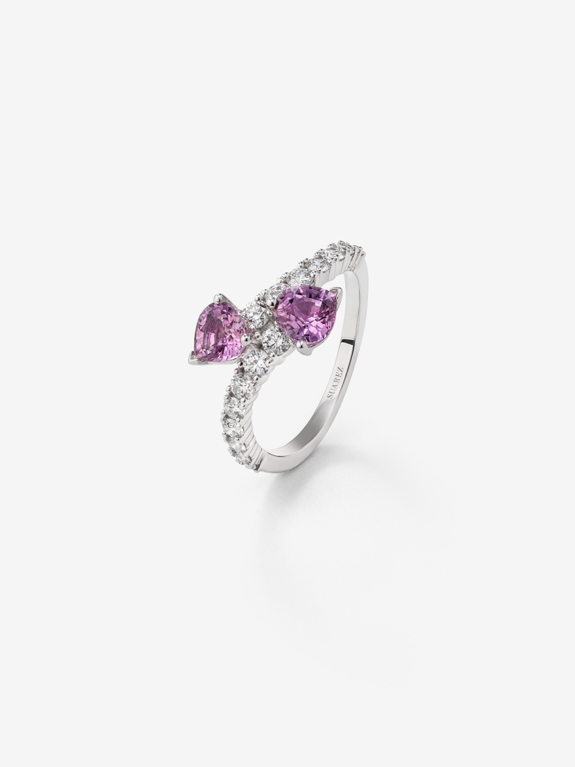 You and I 18k White Gold Ring with pink sapphires in 1.53 cts and white diamonds in a brilliant 0.6 CTS diamonds