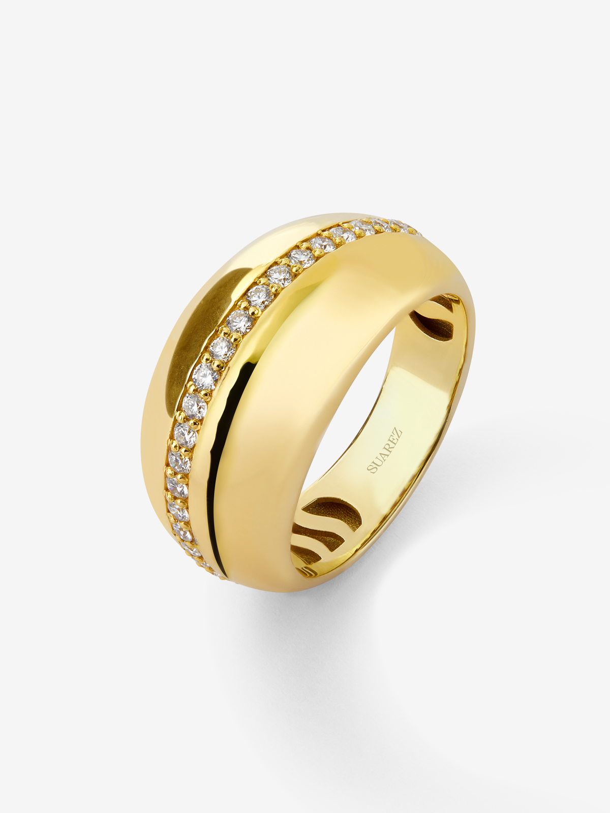 18K Yellow Gold Ring with Brilliant-Cut Pavé Diamonds