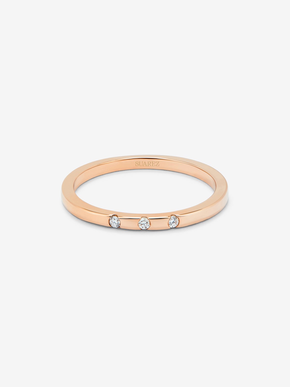 Anillo de oro rosa de 18K con 3 diamantes en talla brillante con un total de 1,4 cts
