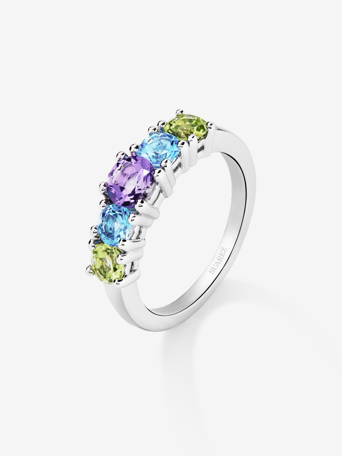 Anillo cinquillo de plata 925 con gemas multicolor